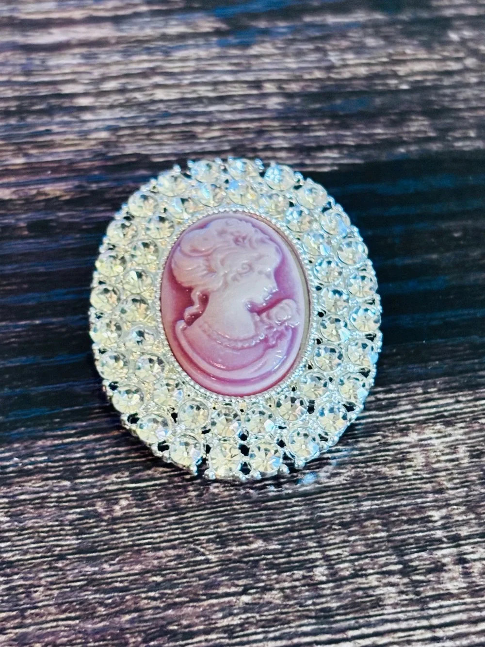 Pink Cameo and Crystal Oval Brooch — Women's Vintage-Inspired Jewelry